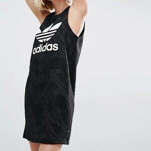 Adidas Lace-Textured Black Trifoil Mini Tank Dress-Small